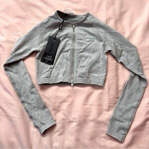 Bo and Tee / Bo+Tee Acid Wash sage green zip up cropped jacket